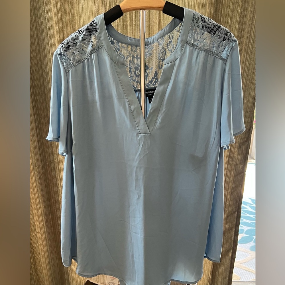 Torrid Light Blue V-Neck Blouse